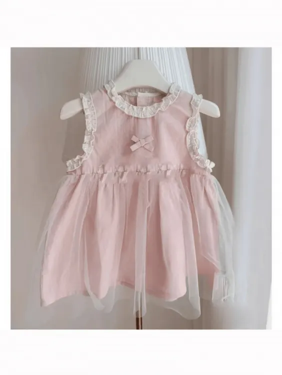 春秋夏款小童蕾丝连体新款甜美女孩公主裙儿童洋气宝宝-6岁背心裙