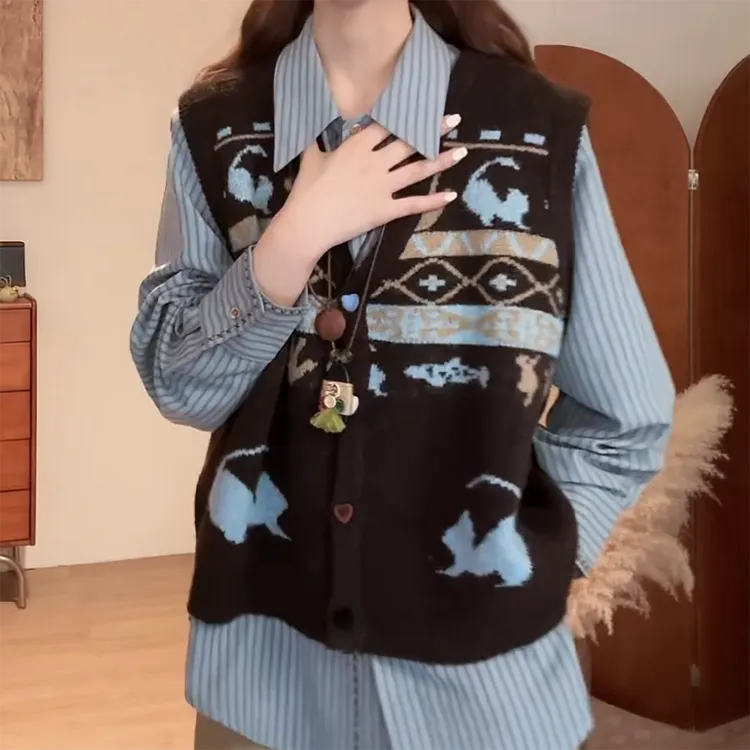 马甲秋季小众气质感撞色马甲女C6315