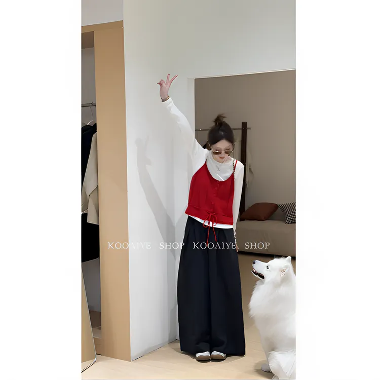 【车厘子】秋季新款韩系休闲时尚宽松基础百搭背心两件套