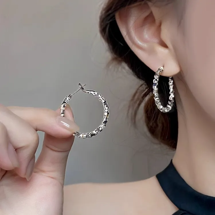 925银耳饰 耳圈碎银子大圆圈素圈耳扣耳环2025新款爆款高级百搭潮