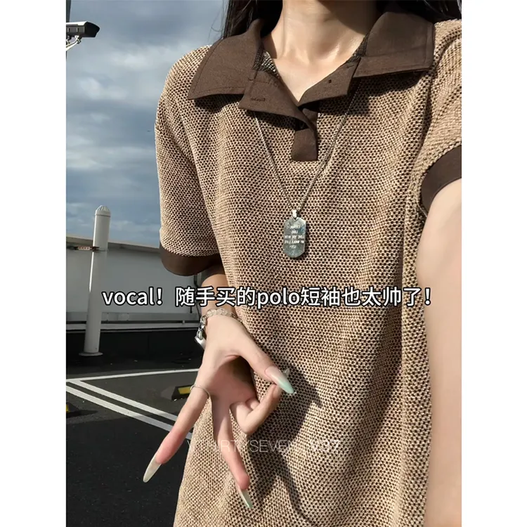 美式复古龙鳞纹肌理polo衫短袖男款夏季透气t恤高级感老钱风短袖