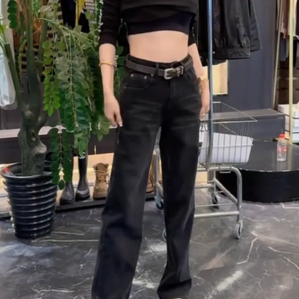 2025早秋新款高腰显瘦阔腿时尚百搭牛仔裤