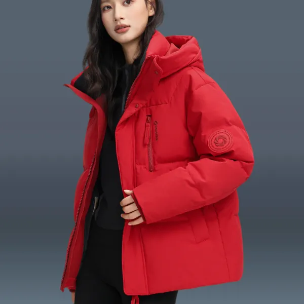 【1号羽绒服系列】鸭鸭羽绒服男女休闲2025冬短款连帽保暖红色外套