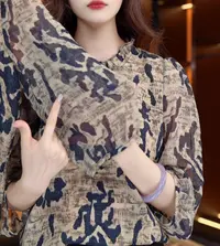 堇兰2025新中式国风设计感气质印花圆领衬衫上衣m483鑫鑫