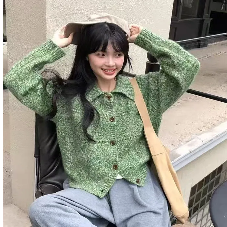 【正版花纱】新款秋款H.ONE简约百搭韩系休闲复古温柔针织开衫毛衣