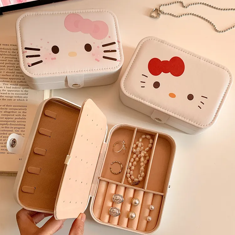 首饰盒/箱 可爱kitty猫首饰盒便携大容量耳环戒指项链饰品收纳盒 