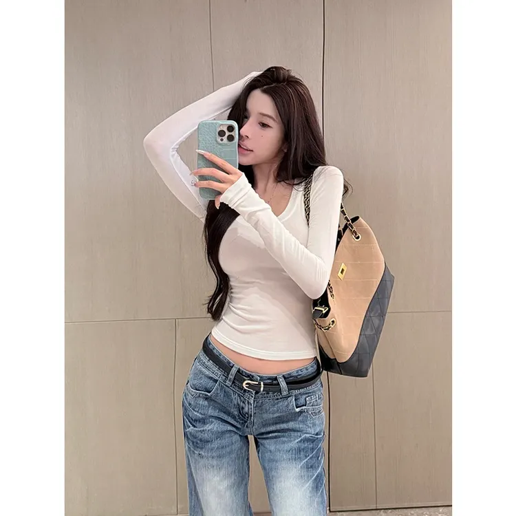 “又瘦又有”韩女精髓多色必入天丝羊毛早秋纯欲收腰上衣紧身高腰