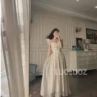 【现货】LUOLUOZ【霞姿月韵】轻奢收腰绝美荷叶花边袖长款连衣裙JF697