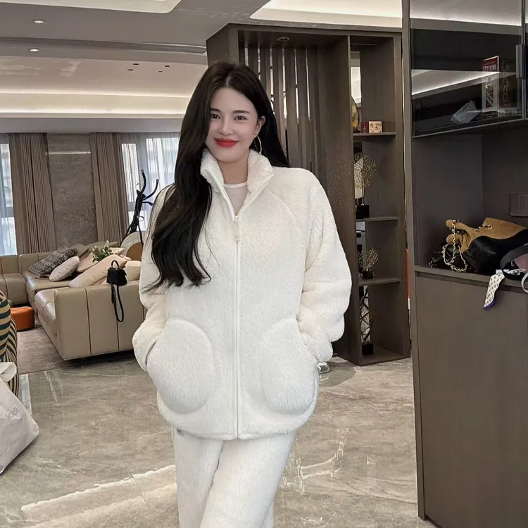 冬款舒适保暖毛毛套装家居服  时尚休闲百搭冬款舒适保暖毛毛