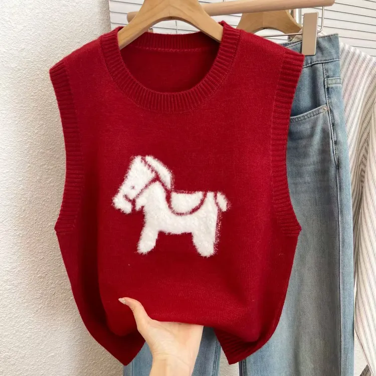 透气纯色女马夹马甲女款内搭毛衣针织时尚无袖灰色百搭马年春款