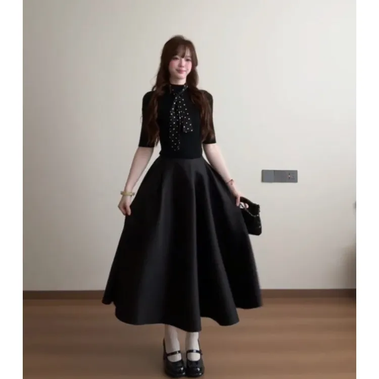 2025秋季新款女法式气质半高领中袖毛衣上衣设计感高腰显瘦半身裙