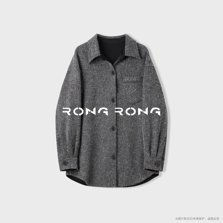 溶溶【意灰星光】RONGRONG 绵羊毛混纺珠片斜纹衬衫式外套ZGQ6W3221