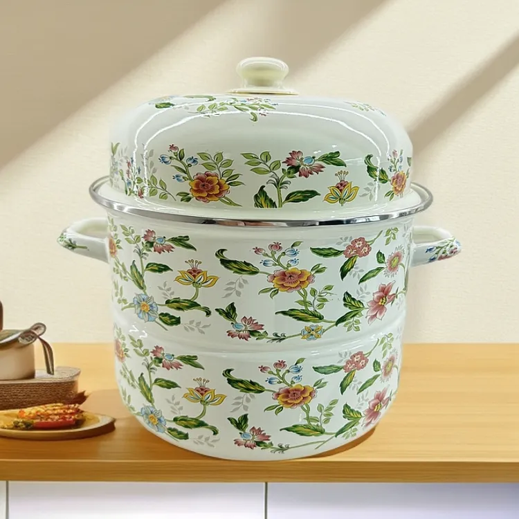 26cm珐琅搪瓷双层蒸锅双耳加厚燃气灶电磁炉通用