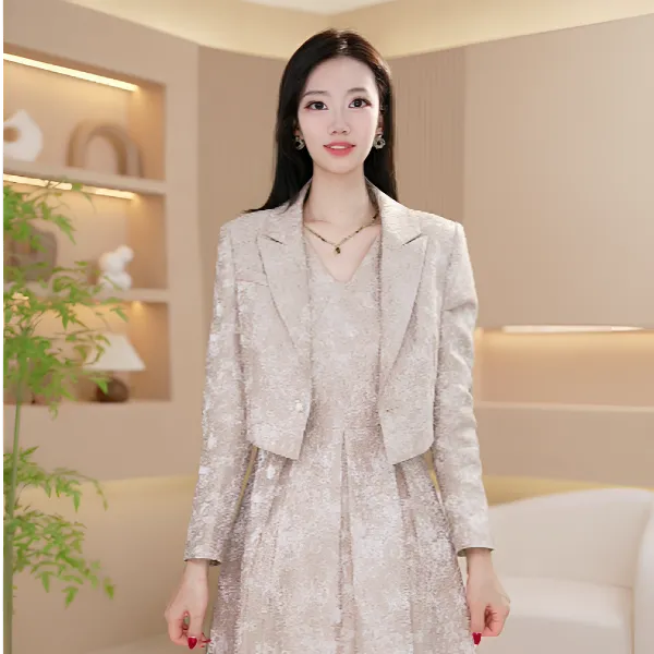 法式轻奢高级感新中式缇花时尚洋气修身长袖女装套装两件套M-4XL