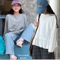 C095-C096女童T恤2025秋季新款韩版双层木耳边打底衫上衣K53G2029
