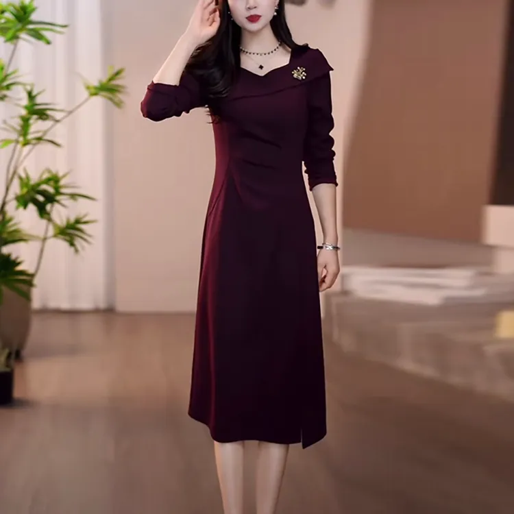 棉感软精纺气质轻奢高级感女装2025秋季新款时尚减龄显瘦连衣裙子