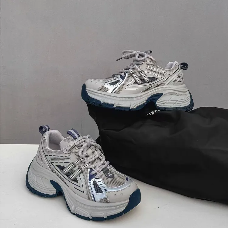 金匠12号#【蓝鲸】#松糕厚底老爹鞋情侣款新款真皮百搭运动休闲鞋