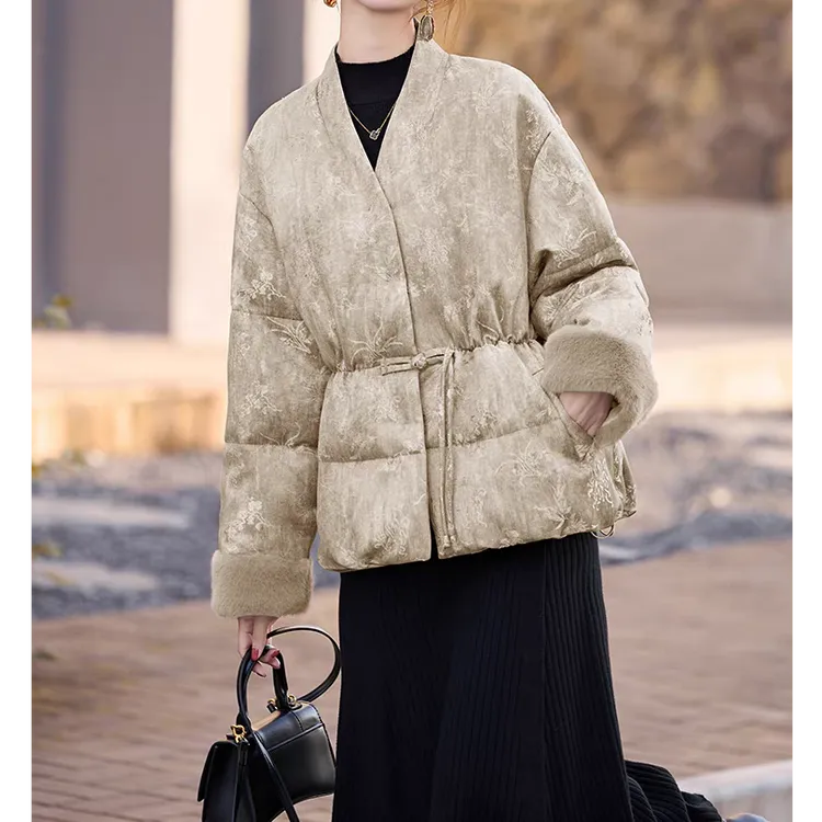 新中式国风加厚棉服女2025冬季高级感超好看复古提花收腰保暖外套