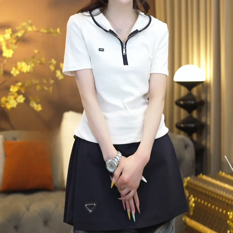 2025春夏百搭帽衫显瘦半开领短袖T恤上衣LK2501592