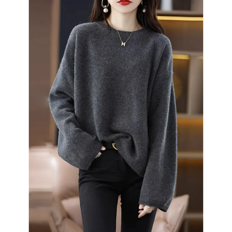 法式高级感落肩圆领毛衣女早春新款时尚内搭针织衫打底软糯上衣厚