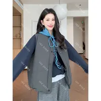 JIUJIU【华尔街头】时尚百搭气质休闲灰色简约韩版设计师马甲女