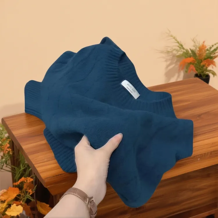 韩版孔雀蓝色麻花针织衫女2025秋季新款内搭上衣秋冬圆领套头毛衣