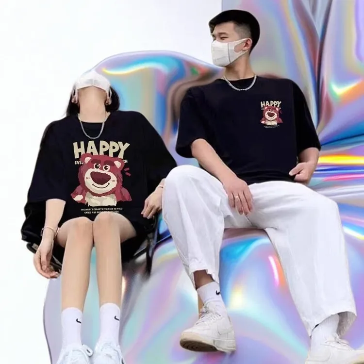 仓石一树情侣装潮牌2025夏短袖t恤男新款潮流小众高级感草莓熊T恤