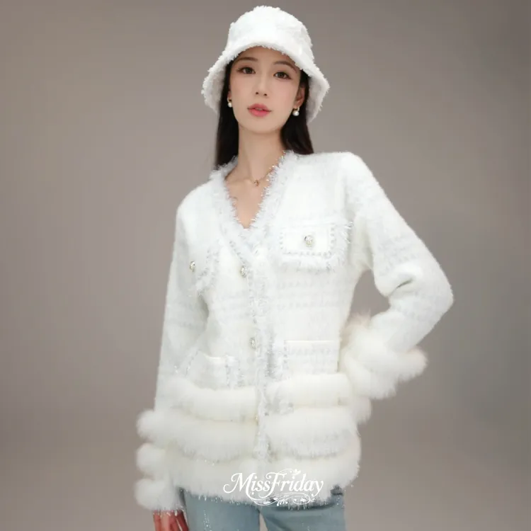 MissFriday｜小香风狐狸毛外套名媛千金秋冬针织气质显瘦高级5747