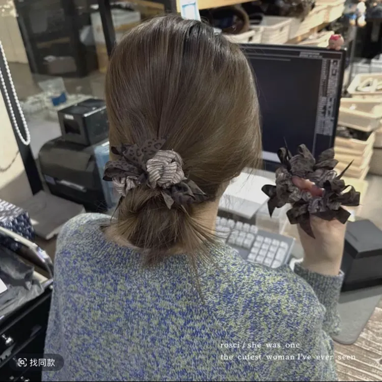 韩系小众编织蝴蝶结大肠发圈女款显发量丸子头发绳高级感马尾头绳