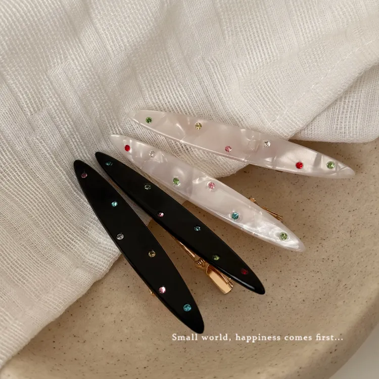 小众设计彩色点钻醋酸发夹侧边刘海夹发卡头饰复古无痕夹法式简约