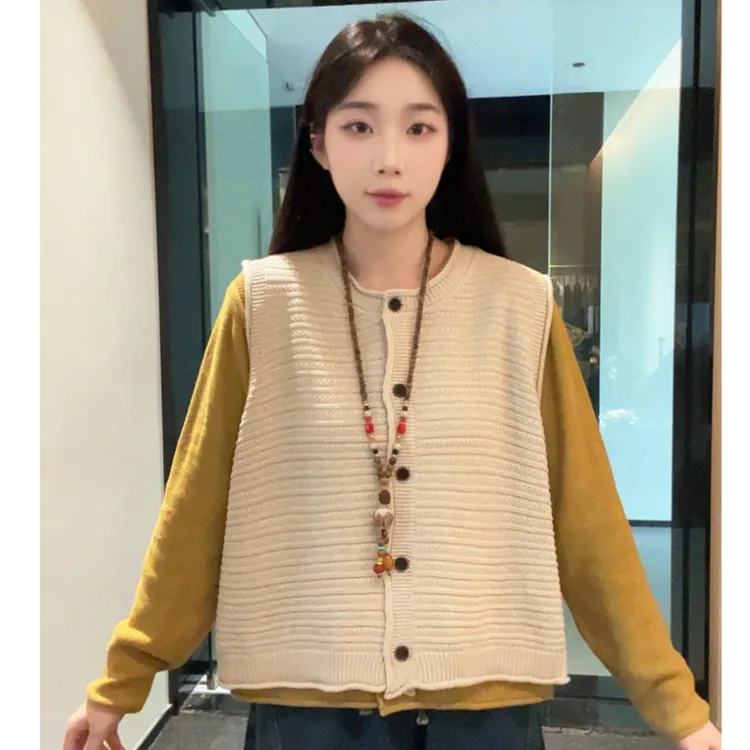 2025秋冬新款女装百搭款式马甲复古通用针织纯色马夹宽松版型