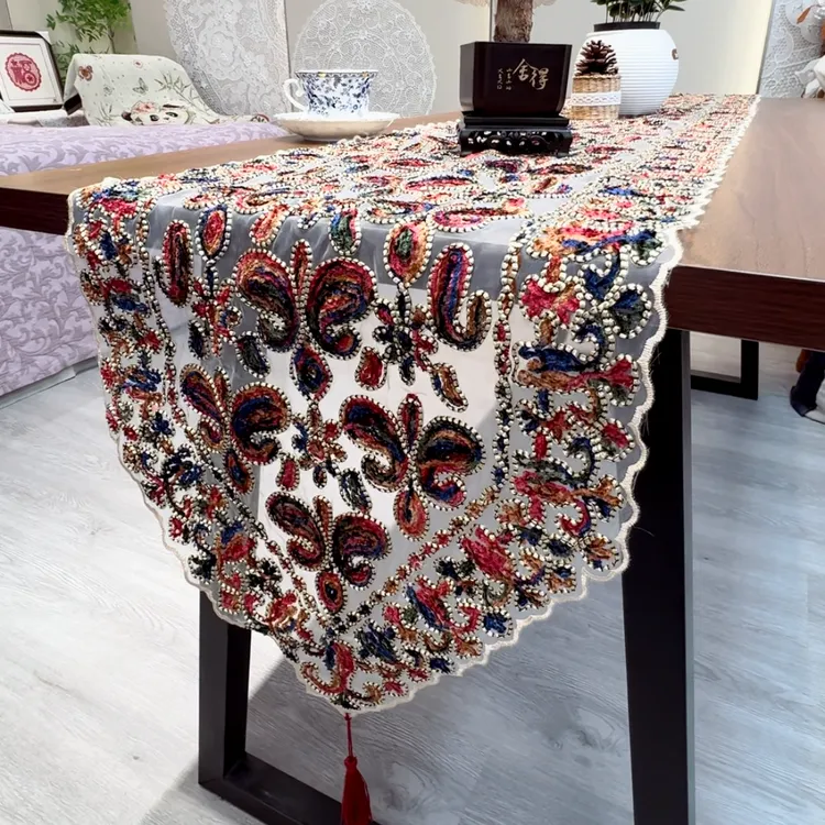 即花美式复古餐边柜斗柜茶席彩色中式家用民族风茶几电视柜桌旗