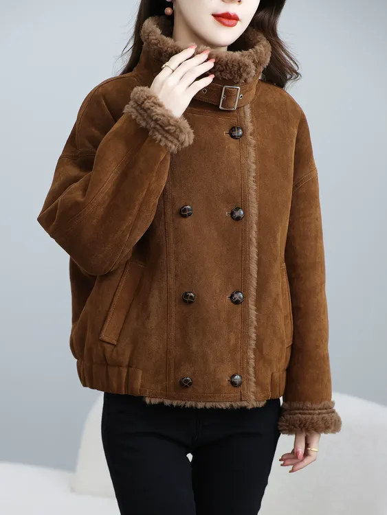 901自海宁冬季新款羊毛外套休闲时尚百搭保暖气质短外套加绒秋冬