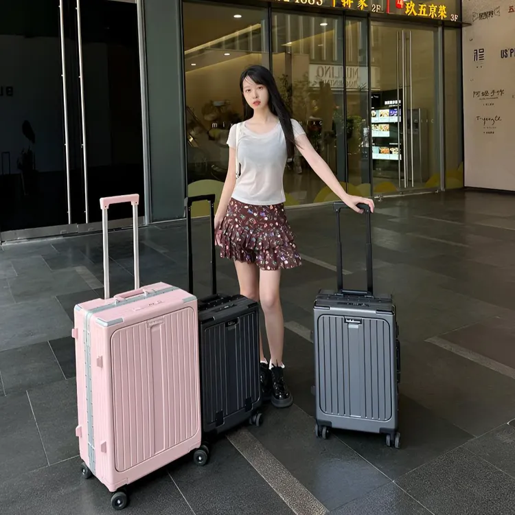 前开盖多功能20寸登机铝框行李箱商务旅行出差24寸高档拉杆密码箱