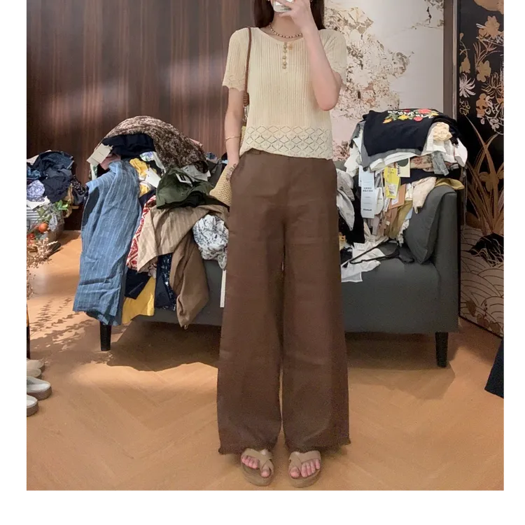 【LIbaibai】（老钱风）夏装2025年新款高腰薄款显瘦休闲裤BB-2181