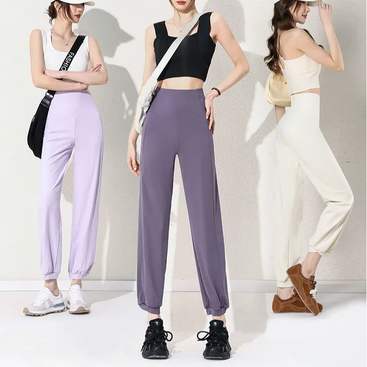 瑜伽束脚裤春夏防嗮运动裤炭灰色锦纶凉感哈伦裤高腰显瘦速干休闲