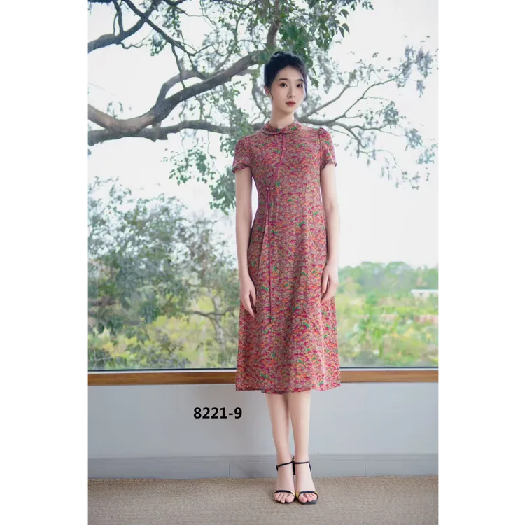 Y1--Y67夏季中长裙连衣裙复古中国风提花优雅新中式M码