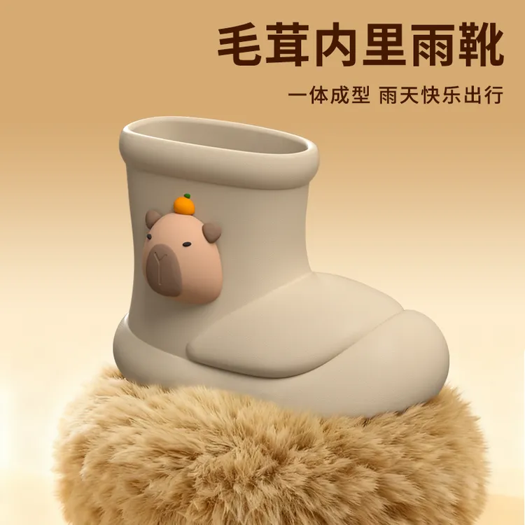 卡皮巴拉可爱儿童雨鞋男童女童保暖夏季卡通户外防滑防水加棉雨靴