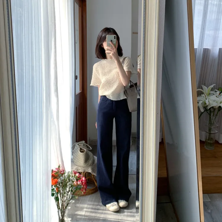 【出游穿搭】新款洋气女装套装夏装新款显瘦杏色短袖时尚外穿牛仔裤