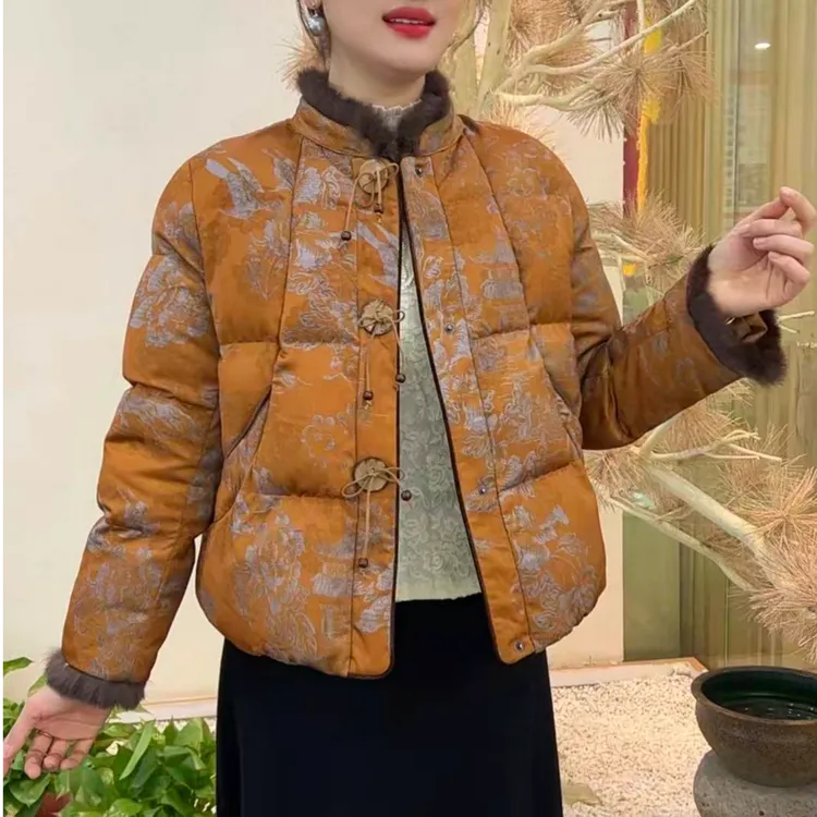 妈妈冬装新中式提花高级外套棉服女款2025时尚立领国风棉袄