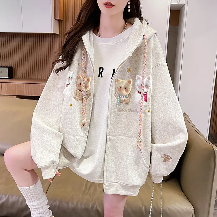 美式开衫连帽卫衣外套女春秋新款初高中学生宽松慵懒风棒球服外套