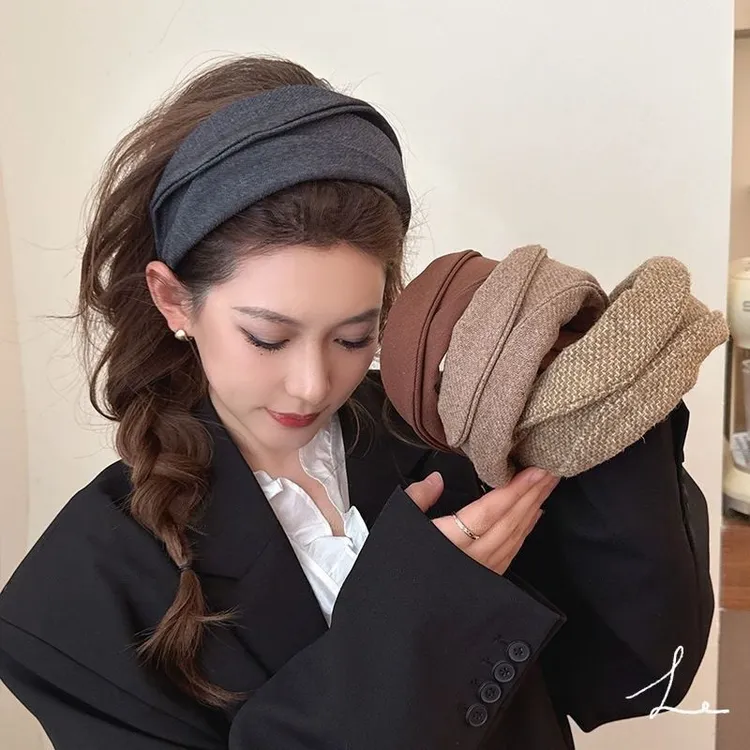 复古小众ins气质高颅顶神器毛呢发卡发箍女款宽边头箍2025新款