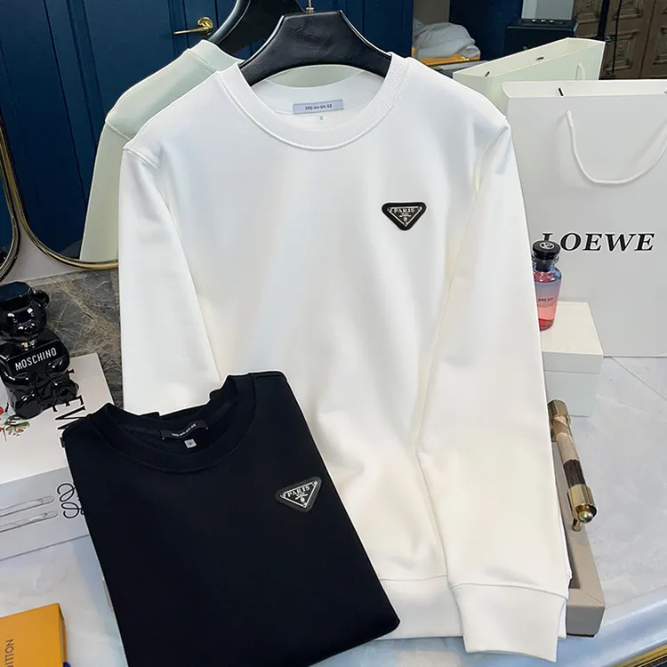 轻奢简约三角标男士打底上衣厚款长绒棉柔软长袖卫衣圆领无帽男装