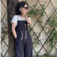 现货「MUMU CHAU」【甜酷范】收腰吊带牛仔裤女夏季连体背带裤LX6854