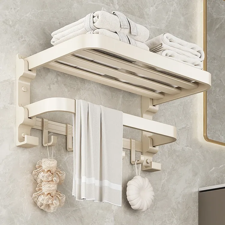 毛巾架免打孔浴室浴巾置物架奶油风卫生间挂件装洗手间厕所毛巾杆