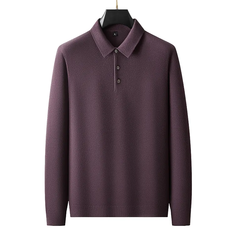 男士百搭时尚翻领纯色秋冬轻奢商务休闲长袖打底针织polo衫保暖FP
