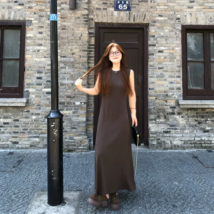 盈盈&南岛风大码女装法式背心连衣裙秋季胖mm显瘦长裙子ZYY2110