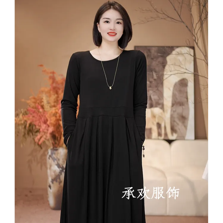 吊带裙女款爆款秋款黑色螺纹棉显瘦收腰连衣裙百褶群气质百搭
