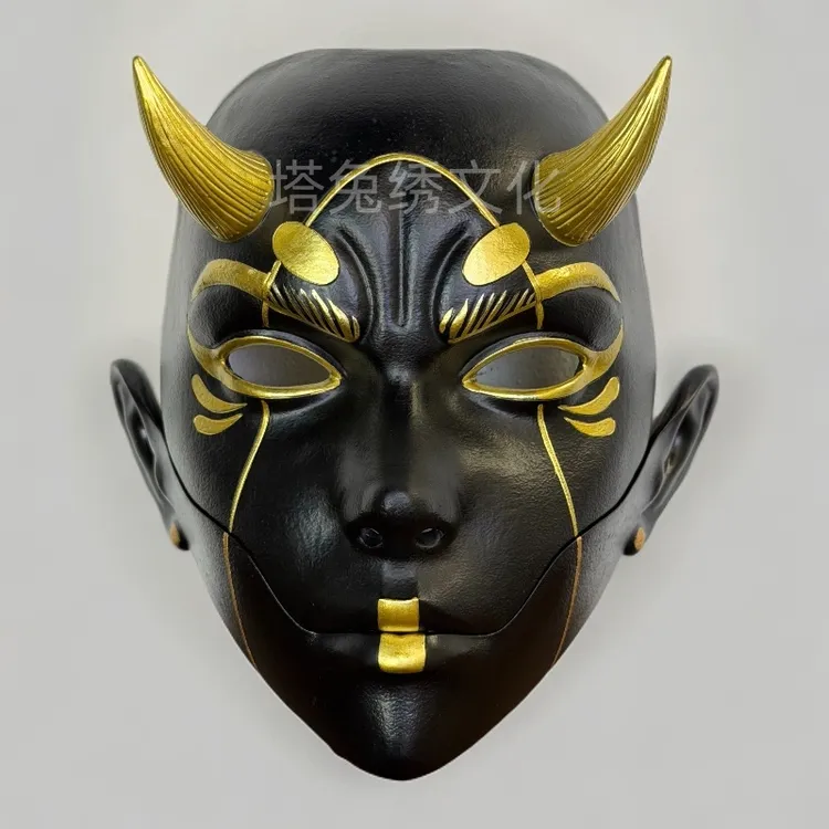 拓垦哥特式暗黑系黑金色白红配色开口面具二次元COS树脂工艺品