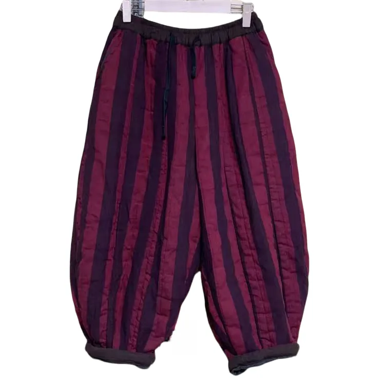 25570冬季宽松条纹休闲时尚棉裤-669百搭撞色复古保暖松紧腰